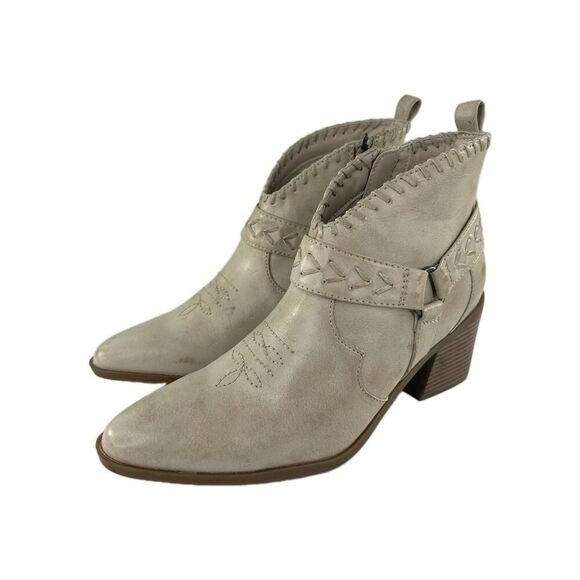 Frye & Co Womens Palma Stacked Heel Booties US 8 M Beige Western Harness Boot - Picture 1 of 10